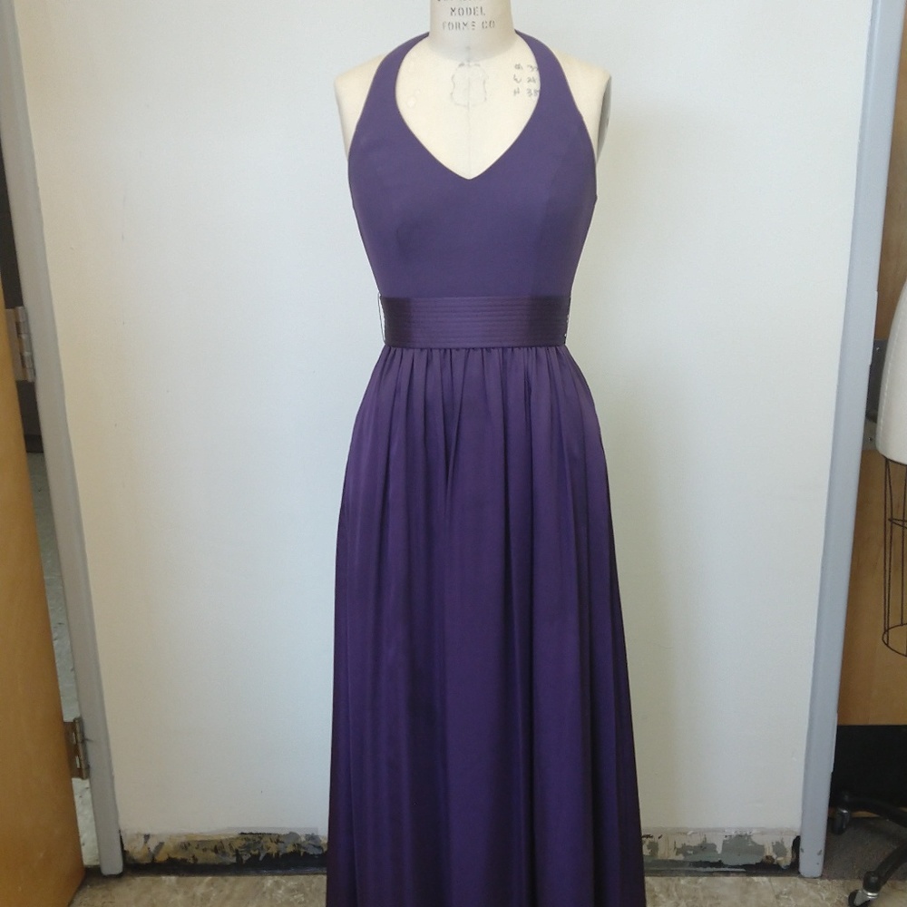 V Neck Halter Gown with Sash WHITE BY VERA WANG